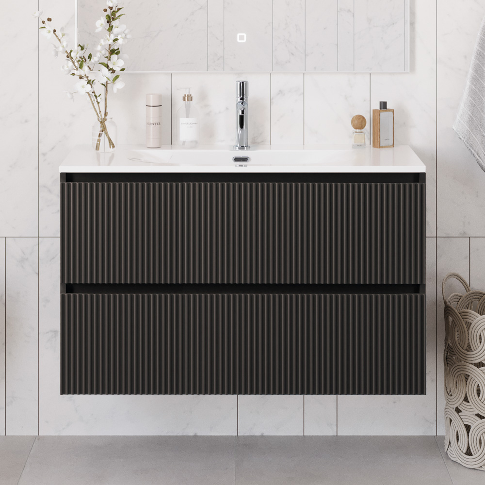 купить Тумба с раковиной подвесная BelBagno UNO-1000-2C-SO-GSO Темно-Серый матовый, раковина белая BB-8099-100 