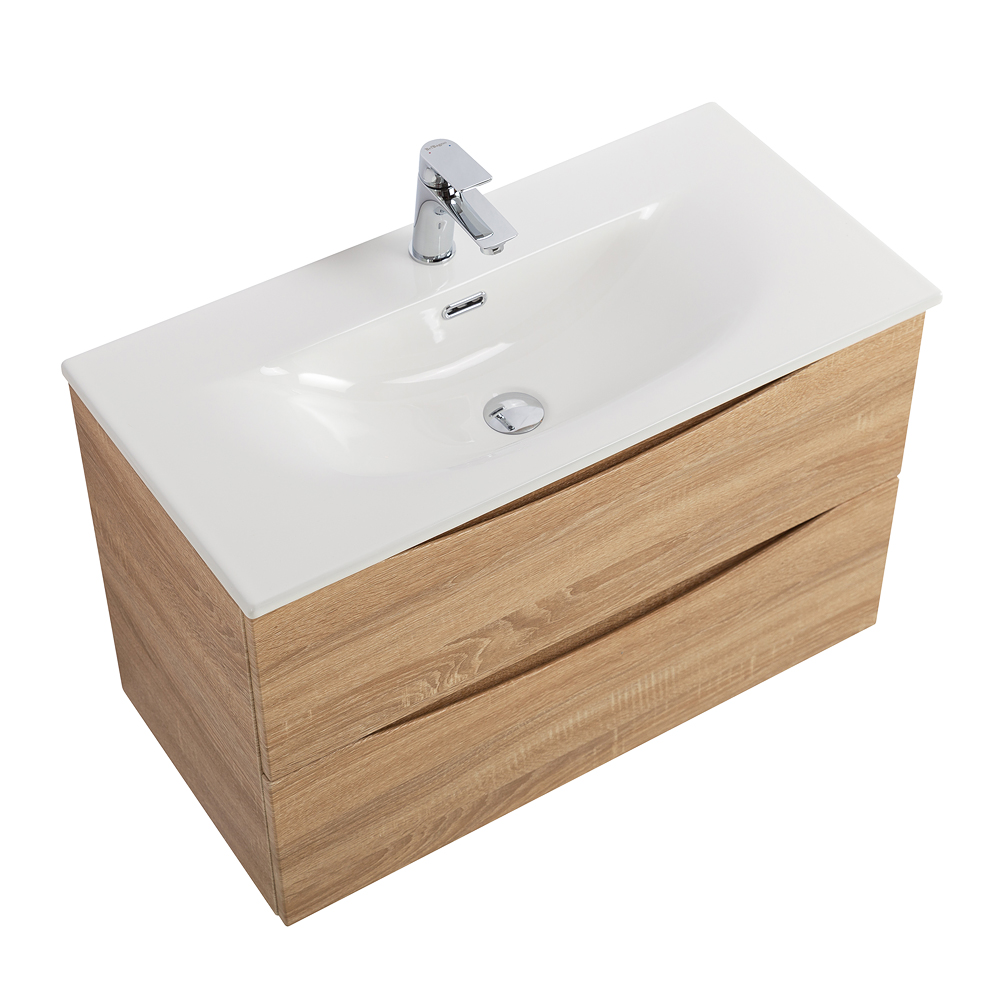 Тумба с раковиной подвесная BelBagno MARINO-CER-MINI-900-2C-SO-WO-P Rovere Bianco, раковина белая BB-8099-3-90