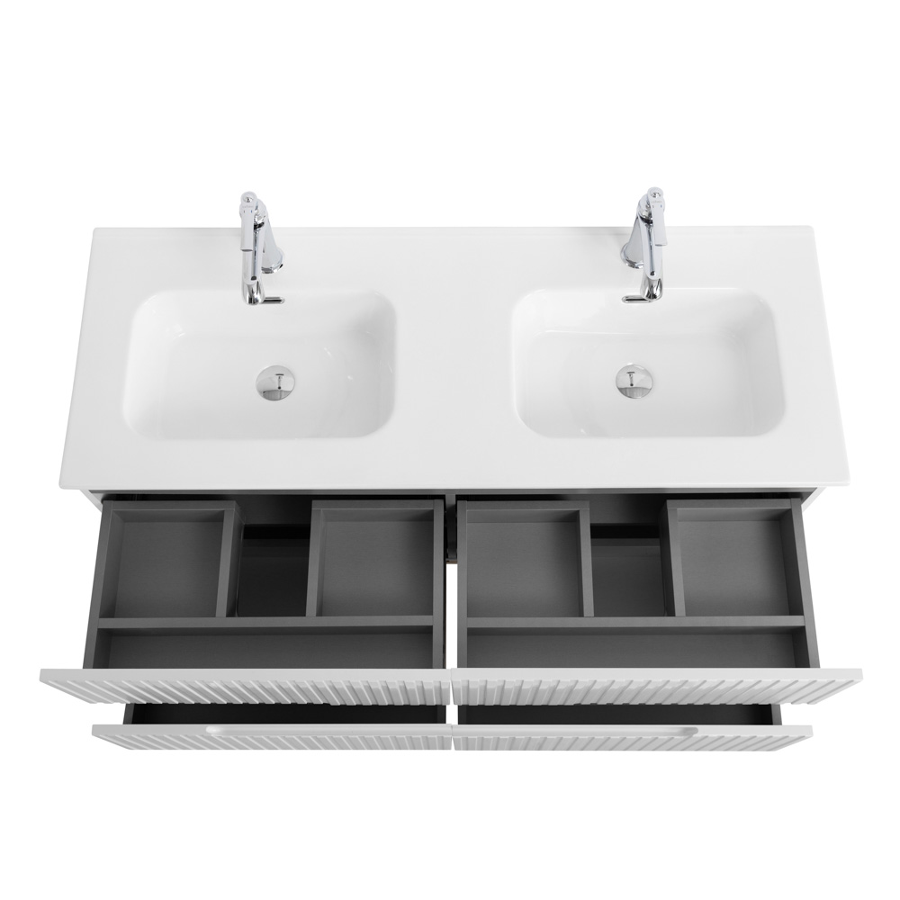 Тумба подвесная CEZARES DUET-N-1200-4C-SO-2-BL с раковиной CZR-8095-120-2 с двумя чашами, белый глянец