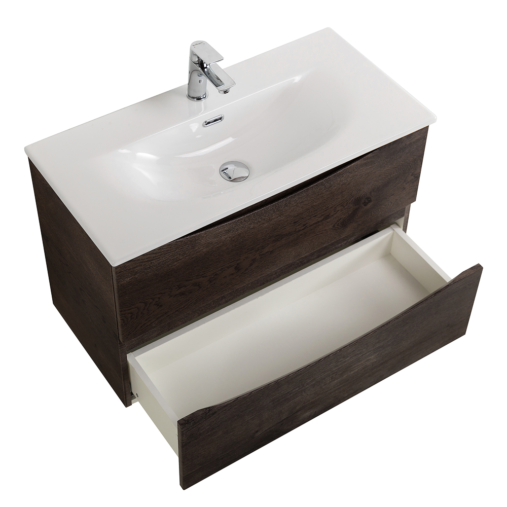 Тумба с раковиной подвесная BelBagno MARINO-CER-MINI-900-2C-SO-RNG-P Rovere Nature Grigio, раковина белая BB-8099-3-90