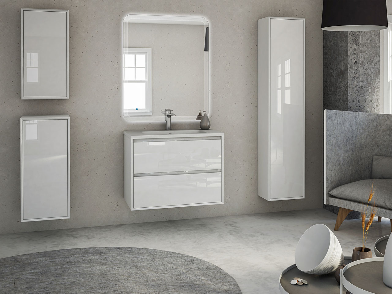 Мебель для ванной CEZARES GLASS 101 см Bianco Lucido