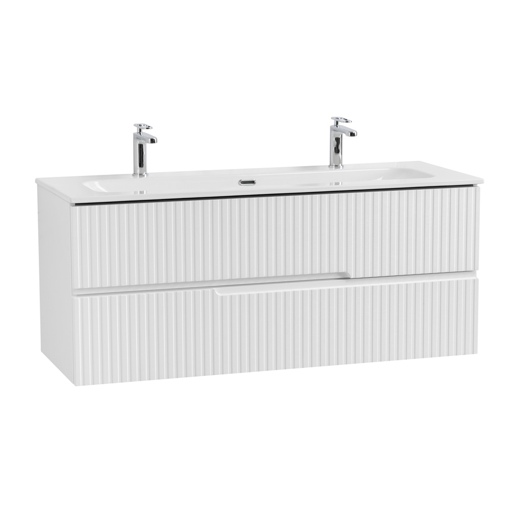 Тумба подвесная CEZARES DUET-N-1200-2C-SO-BO с раковиной CZR-8073-120-1-2 с двумя отверстиями для смесителей, белый матовый
