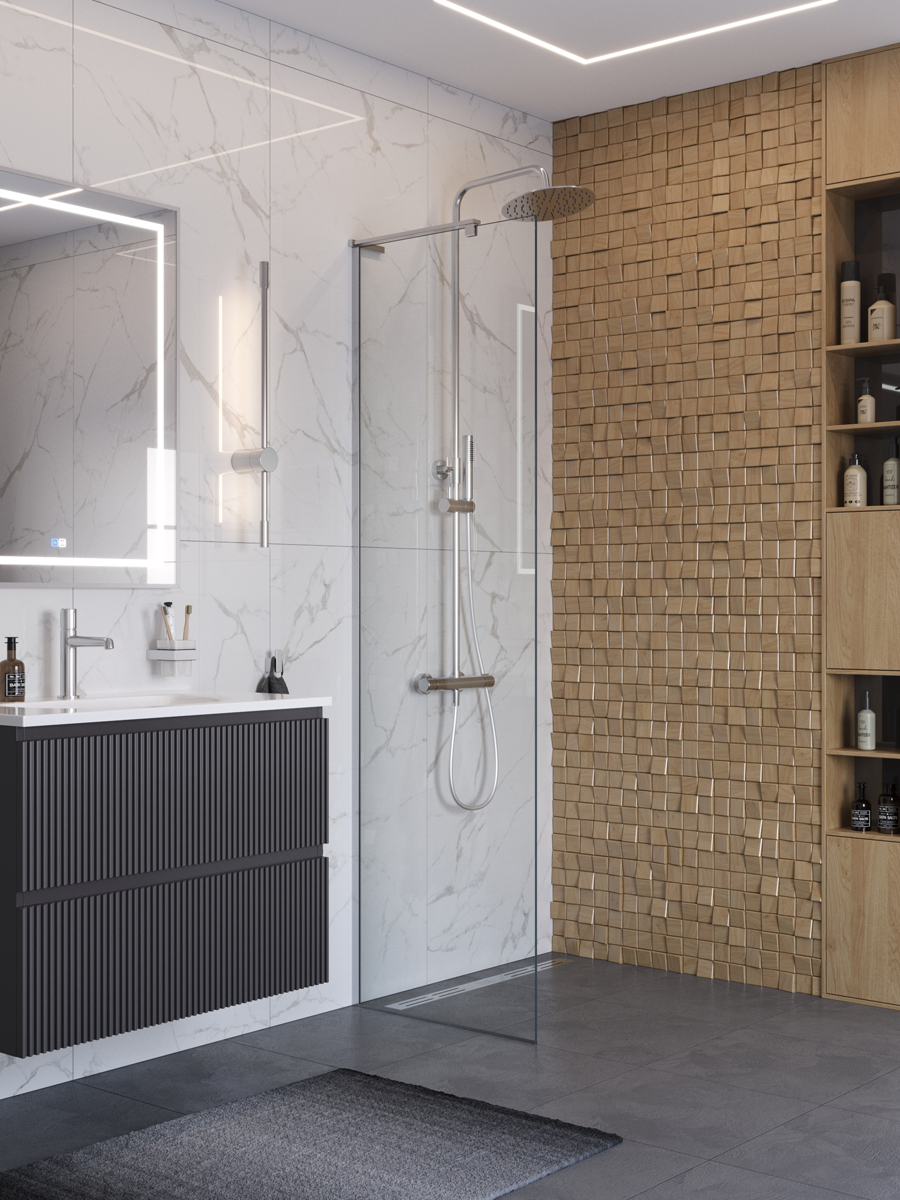 купить Душевая перегородка BelBagno UNO-L-1-TB-70-C-Cr профиль хром, стекло прозрачное 