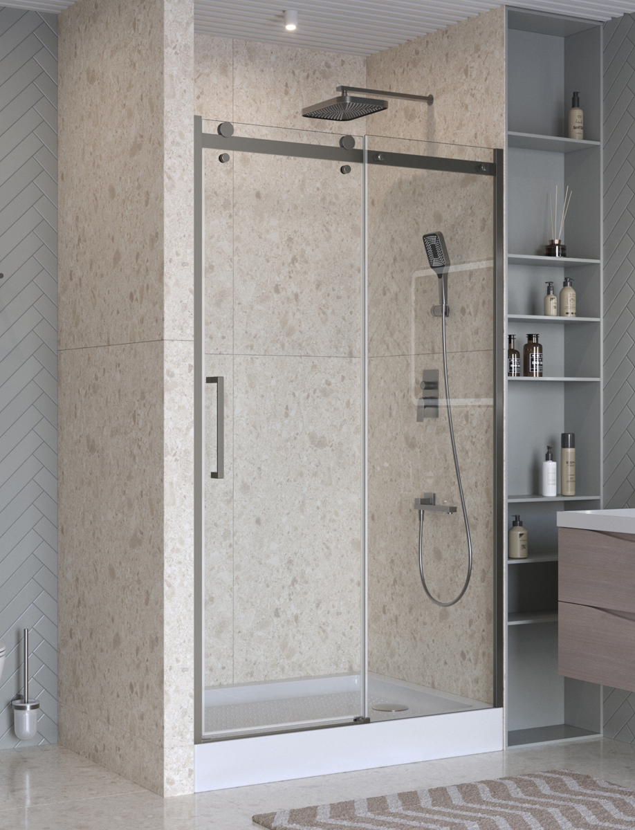 Душевая дверь шириной 141см BelBagno MARINO-2-BF-1-140-C-GM профиль оружейная сталь, стекло прозрачное