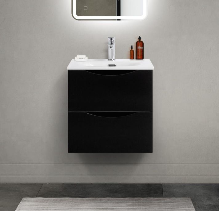 купить Тумба с раковиной подвесная BelBagno MARINO-CER-MINI-500-2C-SO-NL-P Nero Lucido, раковина белая BB-8099-3-50 