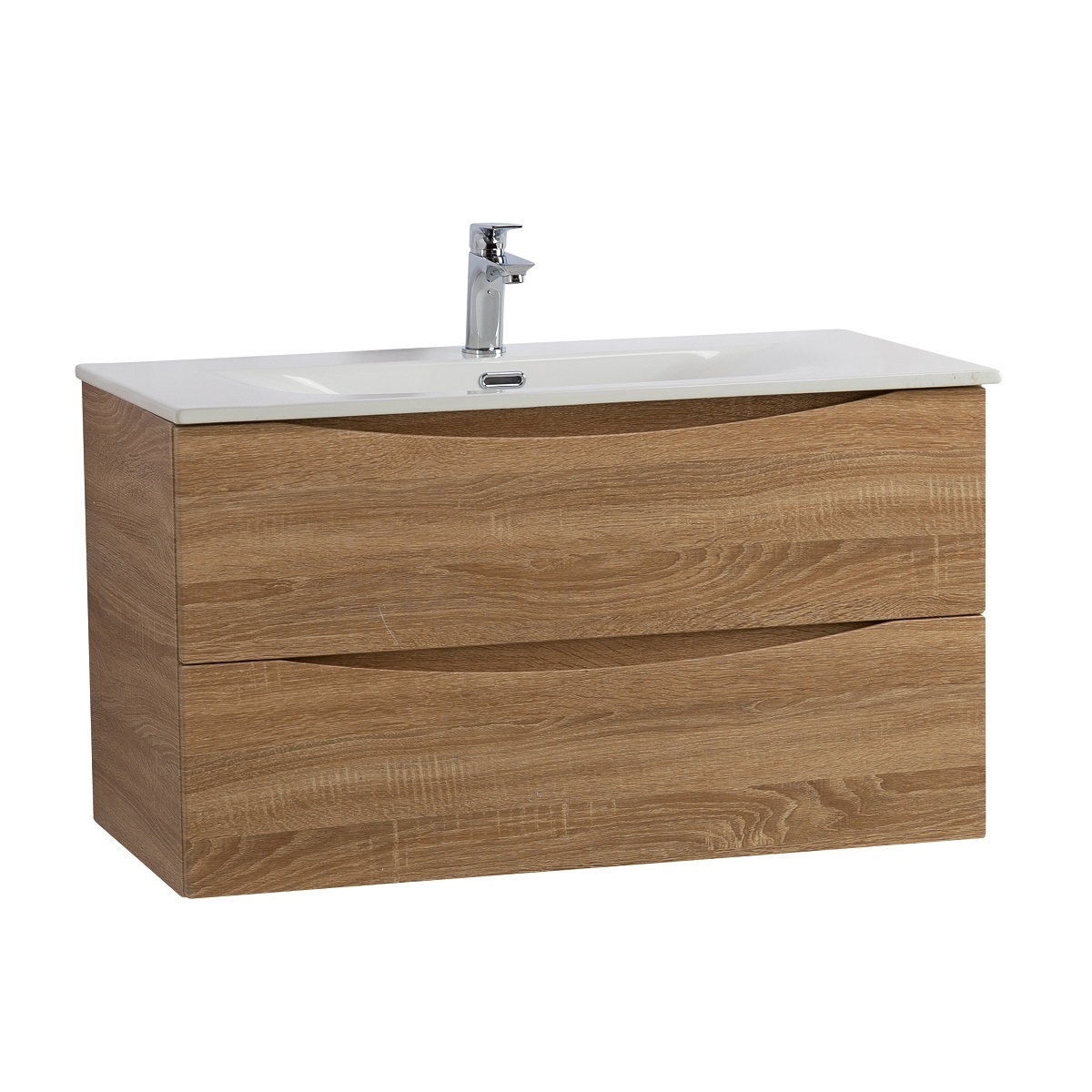 Тумба с раковиной подвесная BelBagno MARINO-CER-N-1000-2C-SO-WO-P Rovere Bianco, раковина белая BB-8099-100