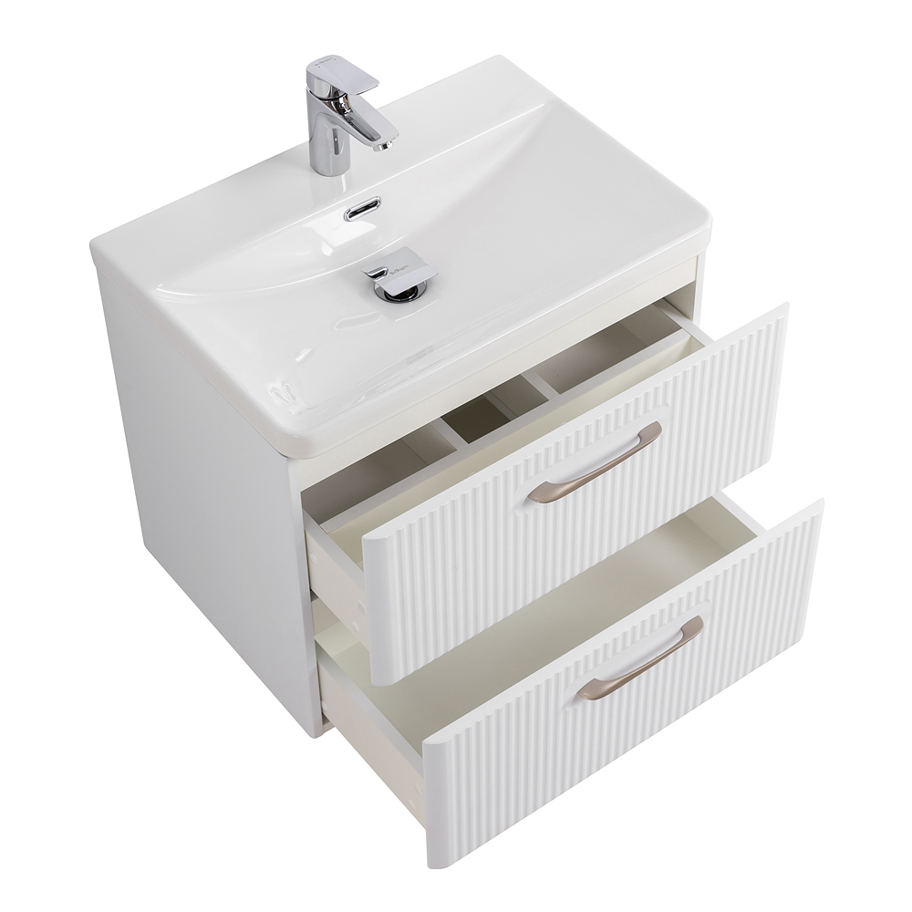 Подвесная тумба с раковиной Belbagno DUE 50 см Белый металлик DUE-500-2C-SO-BM-P + BB-8076-3-50