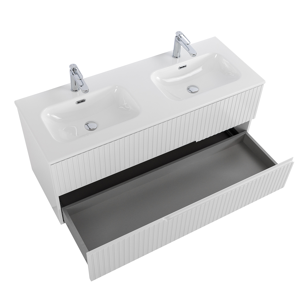 Тумба подвесная CEZARES DUET-N-1200-2C-SO-2-BL с раковиной CZR-8073-120-2 с двумя чашами, белый глянец