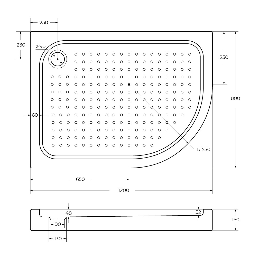 Акриловый поддон 120х80 левосторонний BelBagno TRAY-BB-RH-120/80-550-15-W-L с сифоном