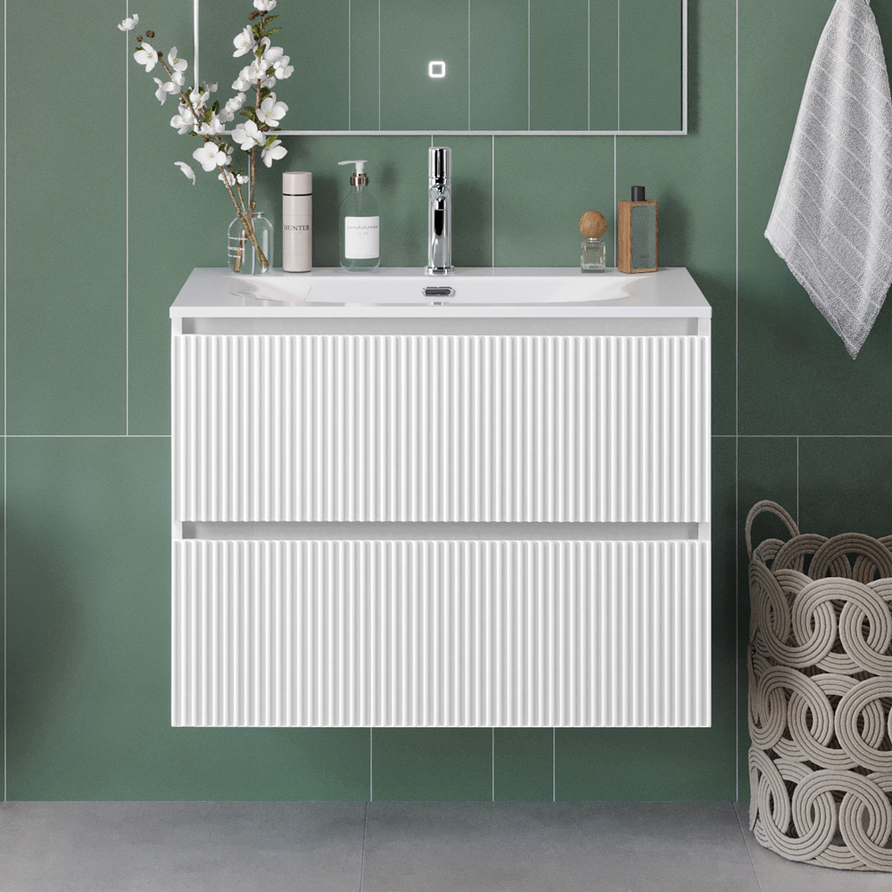 Тумба с раковиной подвесная BelBagno UNO-MINI-800-2C-SO-BO Bianco Opaco, раковина белая BB-8099-3-80