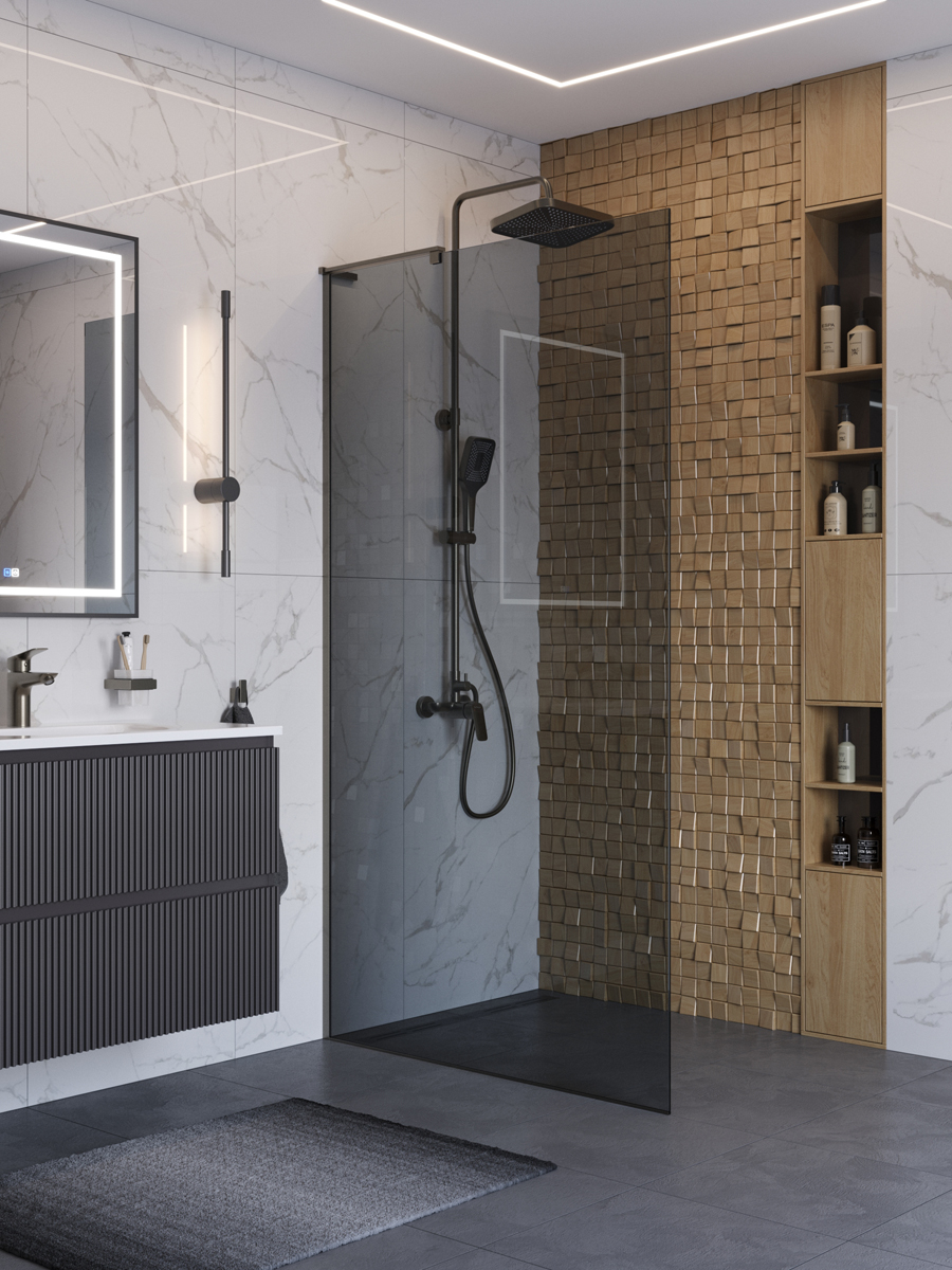 Душевая перегородка BelBagno UNO-L-1-TB-100-GR-GM профиль оружейная сталь, стекло серое