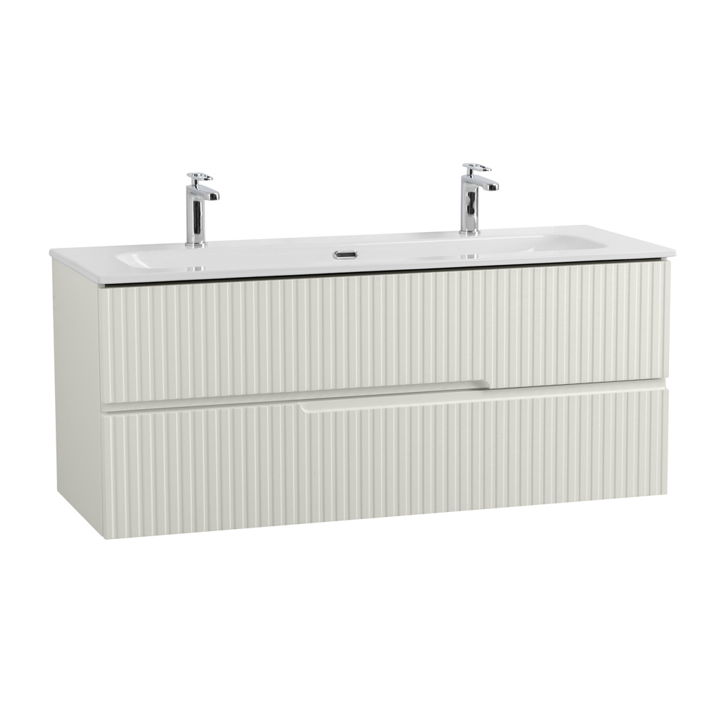 Тумба подвесная CEZARES DUET-N-1200-2C-SO-AS-P с раковиной CZR-8073-120-1-2 с двумя отверстиями для смесителей, альпака брашированная