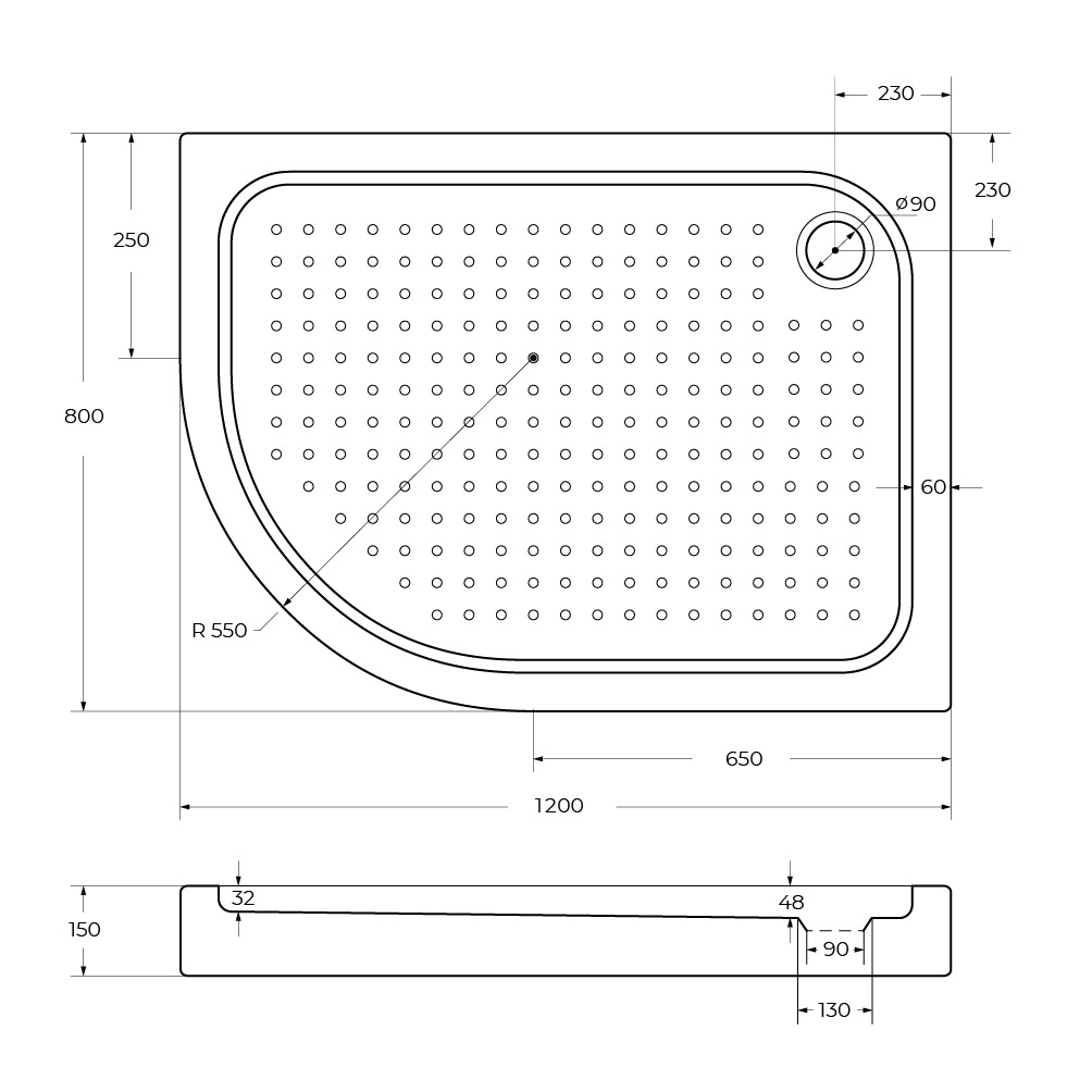 Акриловый поддон 120х80 правосторонний BelBagno TRAY-BB-RH-120/80-550-15-W-R с сифоном