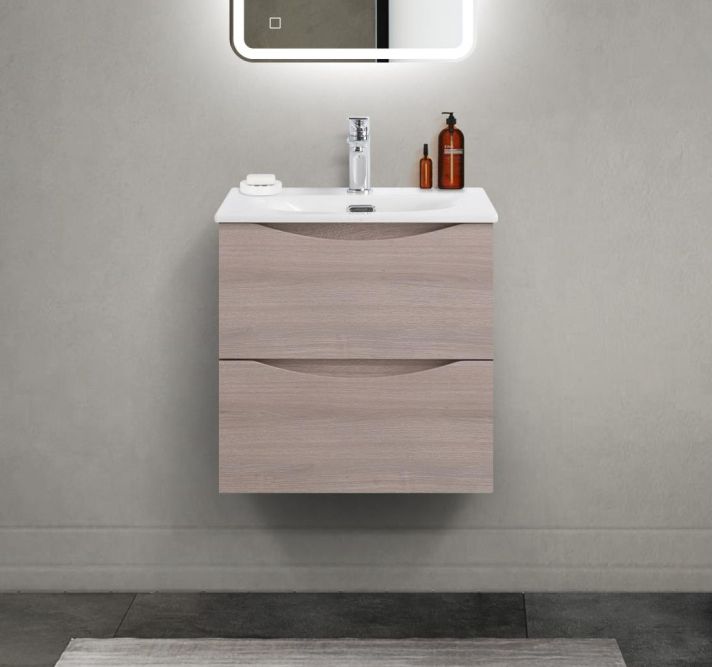купить Тумба с раковиной подвесная BelBagno MARINO-CER-MINI-500-2C-SO-RG-P Rovere Grigio, раковина белая BB-8099-3-50 