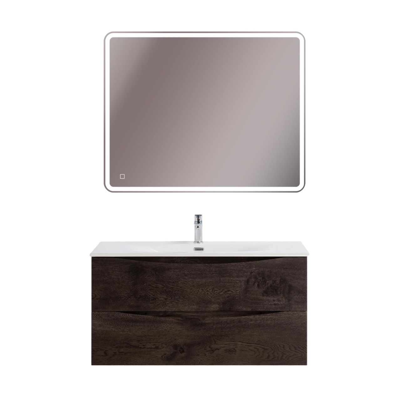 Тумба с раковиной подвесная BelBagno MARINO-CER-N-1000-2C-SO-RNG-P Rovere Nature Grigio, раковина белая BB-8099-100
