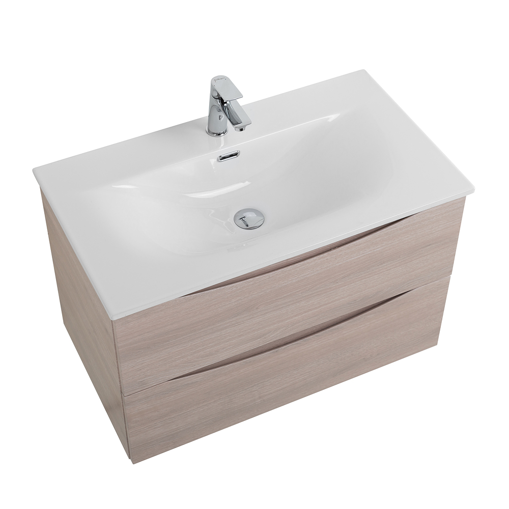 Тумба с раковиной подвесная BelBagno MARINO-CER-MINI-900-2C-SO-RG-P Rovere Grigio, раковина белая BB-8099-3-90