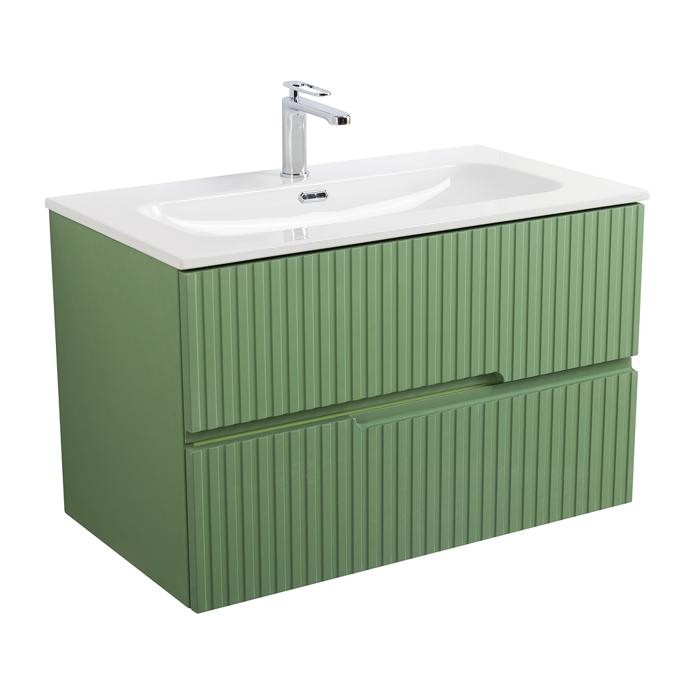 Тумба подвесная CEZARES DUET-N-800-2C-SO-PS-P с раковиной CZR-8073-80, фисташковый софт