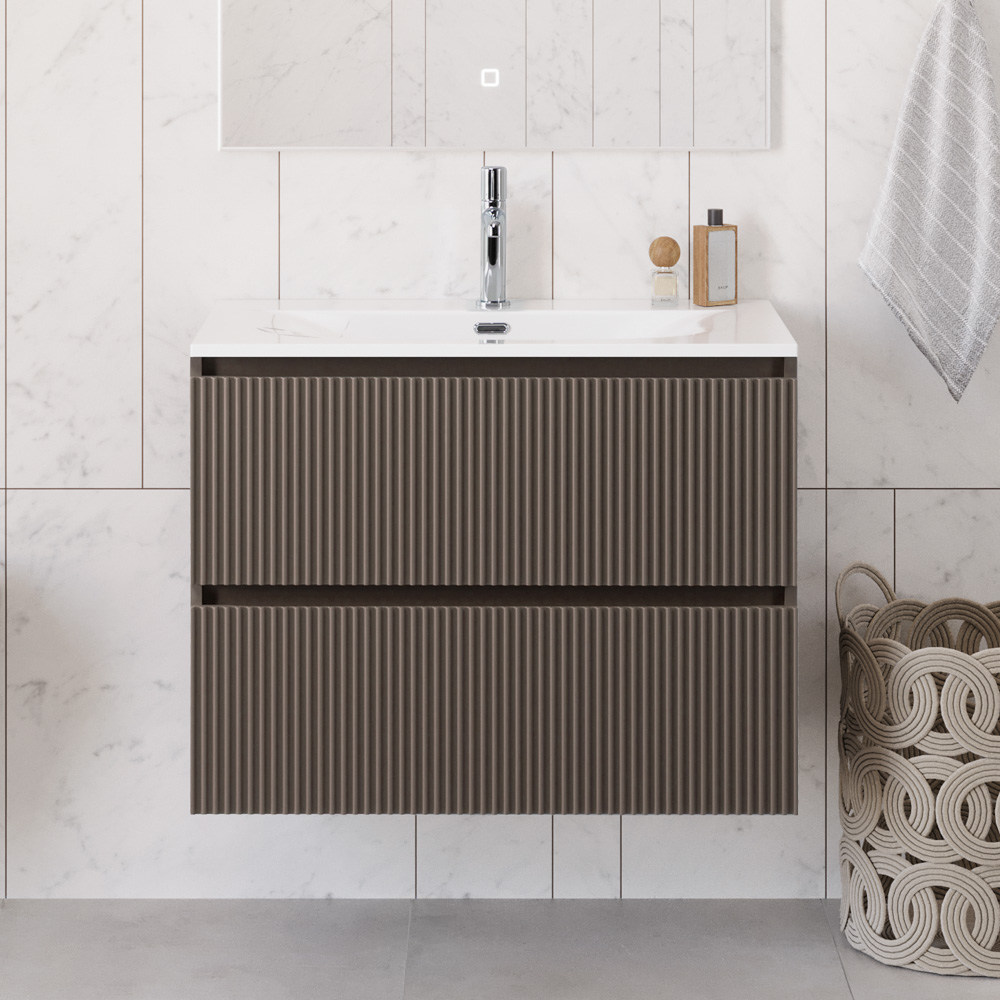 купить Тумба с раковиной подвесная BelBagno UNO-800-2C-SO-СO Бежевый матовый, раковина белая BB-8099-80 