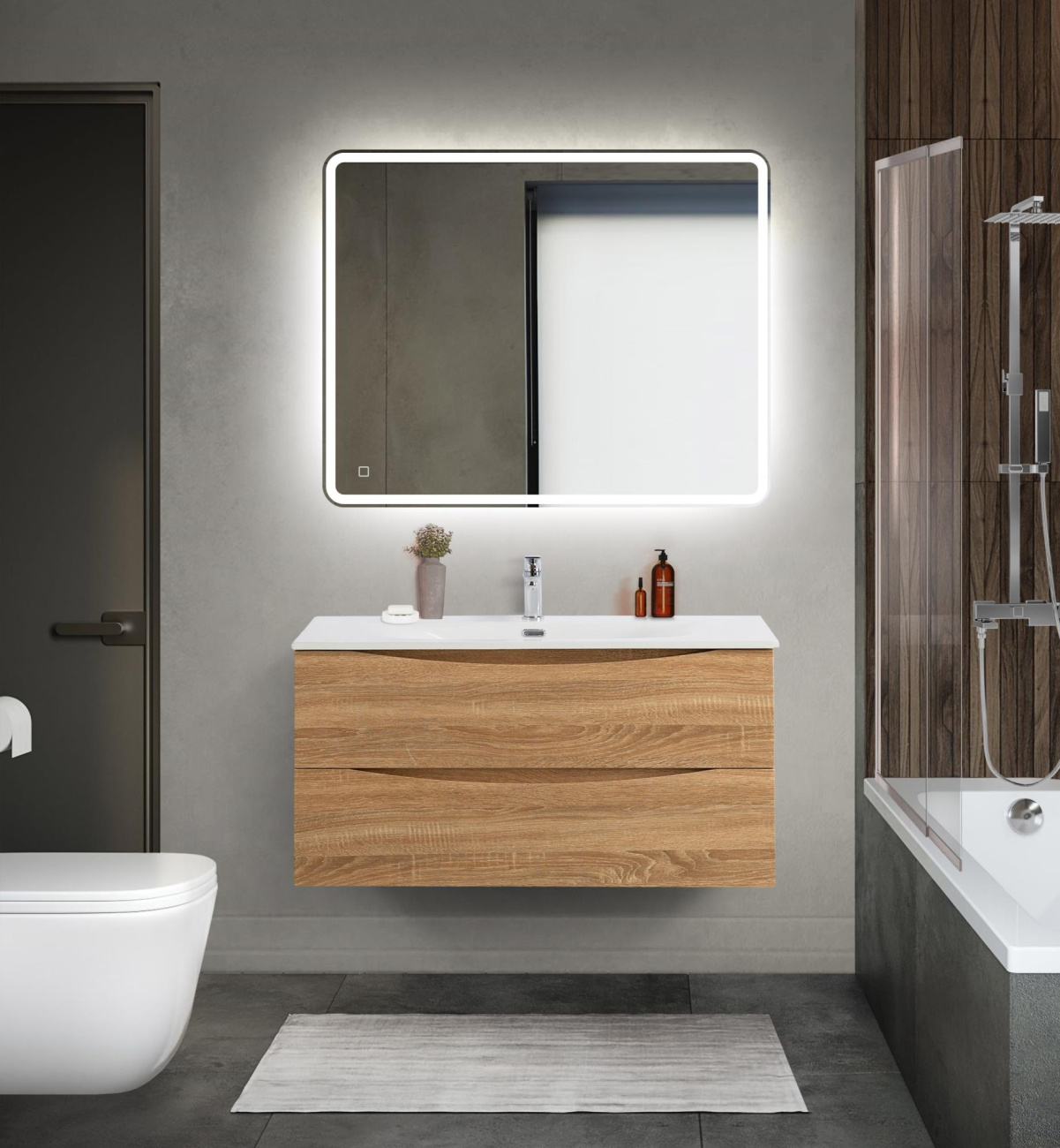 Тумба с раковиной подвесная BelBagno MARINO-CER-MINI-1000-2C-SO-WO-P Rovere Bianco, раковина белая BB-8099-3-100