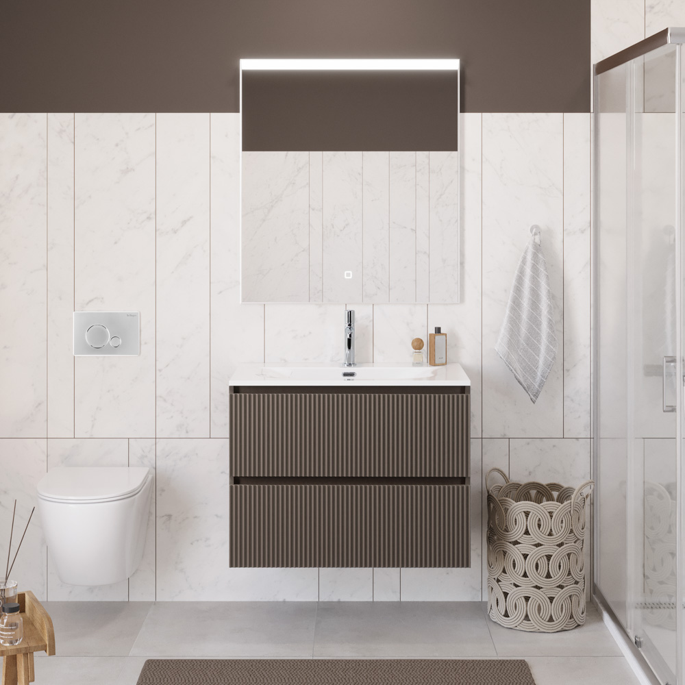 Тумба с раковиной подвесная BelBagno UNO-900-2C-SO-СO Бежевый матовый, раковина белая BB-8099-90