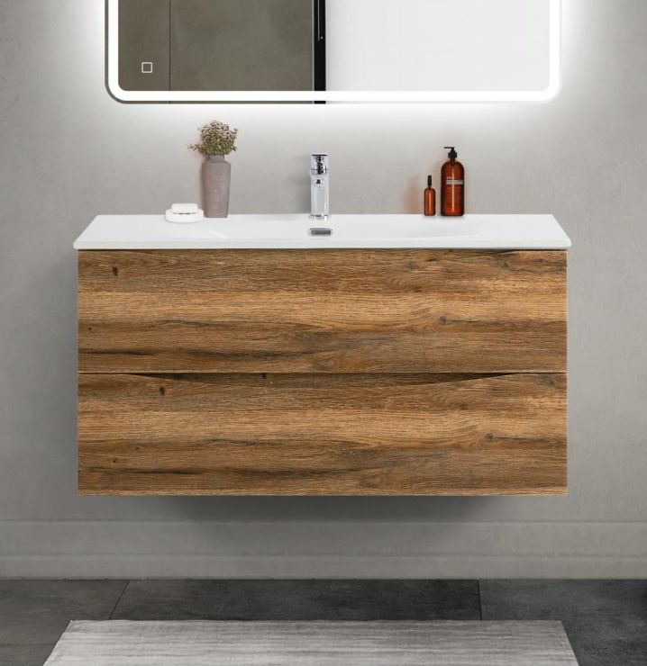 купить Тумба с раковиной подвесная BelBagno MARINO-CER-MINI-1000-2C-SO-RR-P Rovere Rustico, раковина белая BB-8099-3-100 