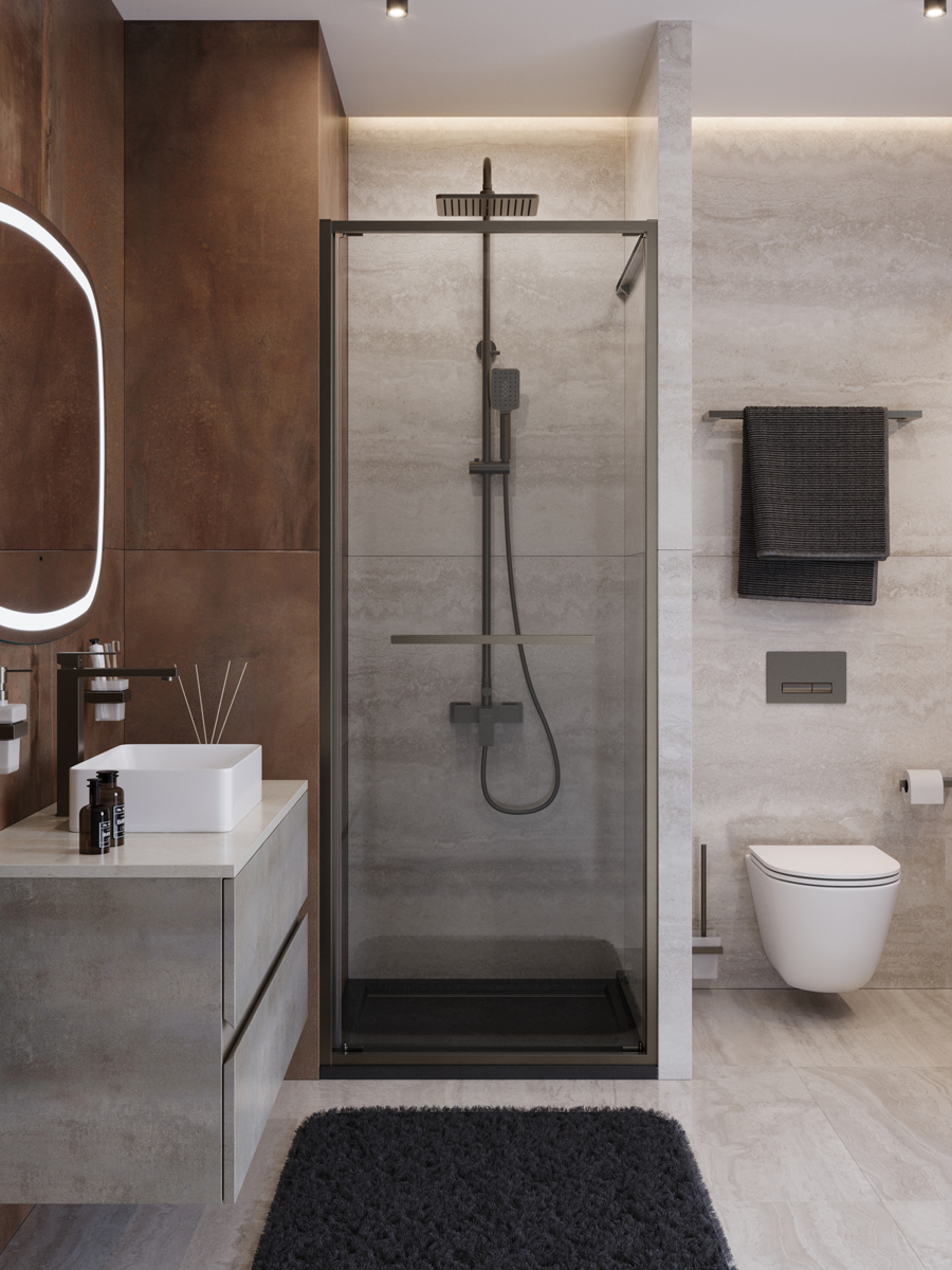 купить Душевая дверь Cezares LUX-B-FS-1-80-C-GM, 80х195, профиль оружейная сталь, стекло прозрачное 