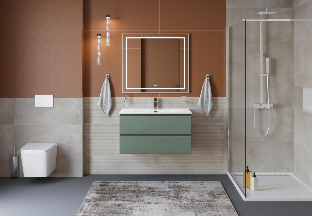 Тумба с раковиной подвесная BelBagno KRAFT-800-2C-SO-VO Еловый матовый, раковина белая BB-8099-80