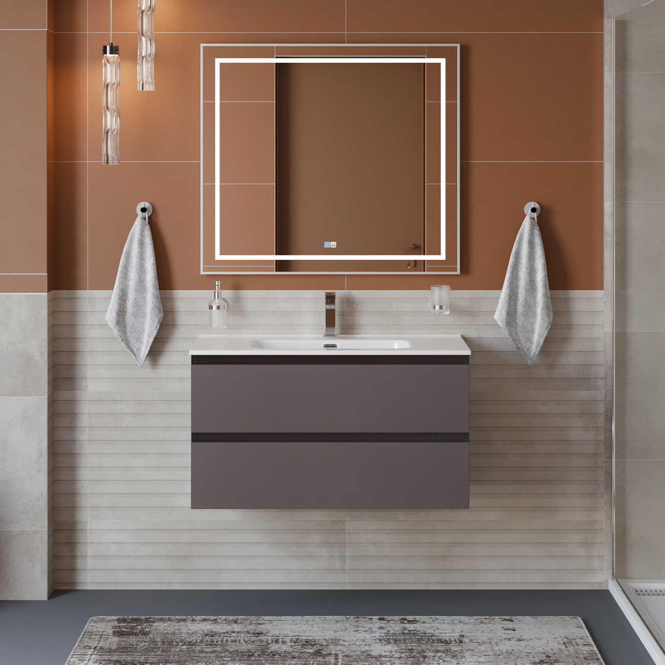 Тумба с раковиной подвесная BelBagno KRAFT-1000-2C-SO-GSO Темно-Серый матовый, раковина белая BB1000ETL