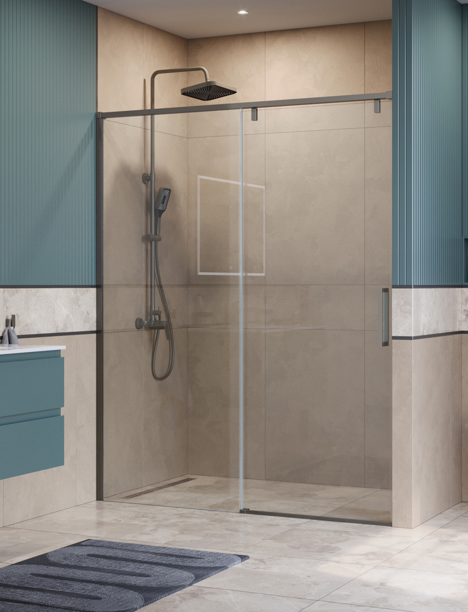 купить Душевая дверь шириной 160см BelBagno SOFT_CLOSE-1-BF-1-160-C-GM профиль оружейная сталь, стекло прозрачное 