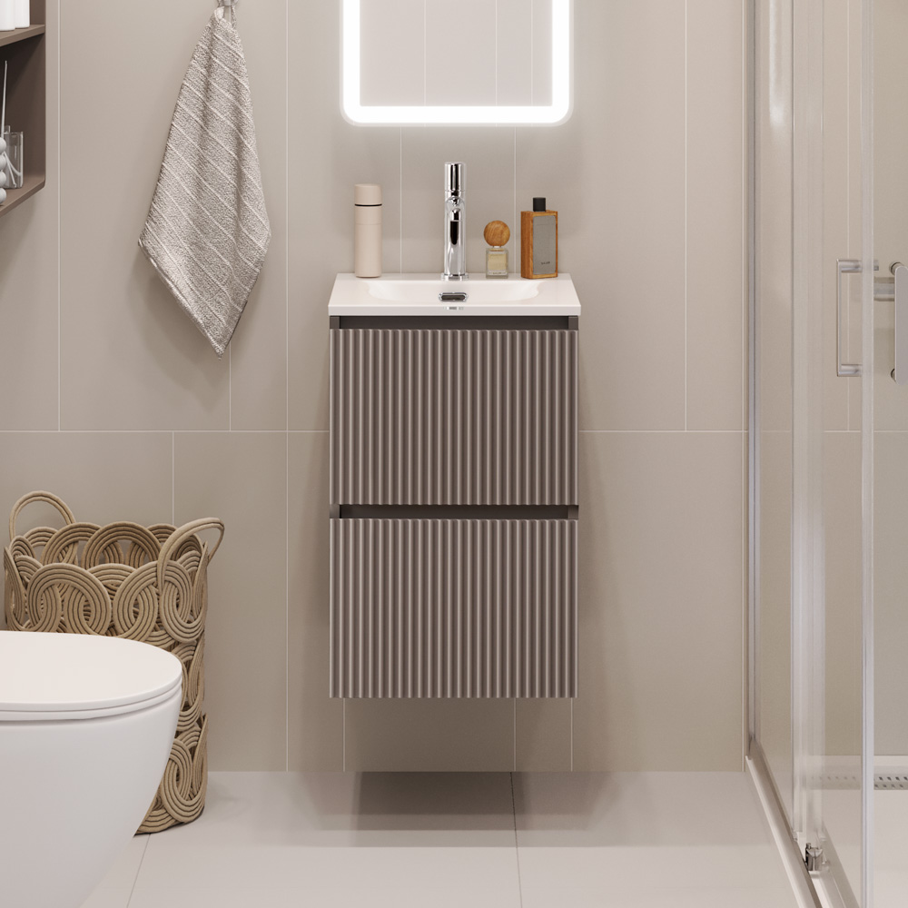 купить Тумба с раковиной подвесная BelBagno UNO-MINI-400-2C-SO-CO Бежевый матовый, раковина белая BB-8099-3-40 