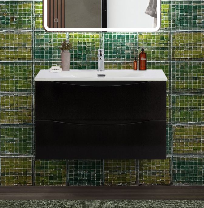 купить Тумба с раковиной подвесная BelBagno MARINO-CER-N-900-2C-SO-NL-P Nero Lucido, раковина белая BB-8099-90 