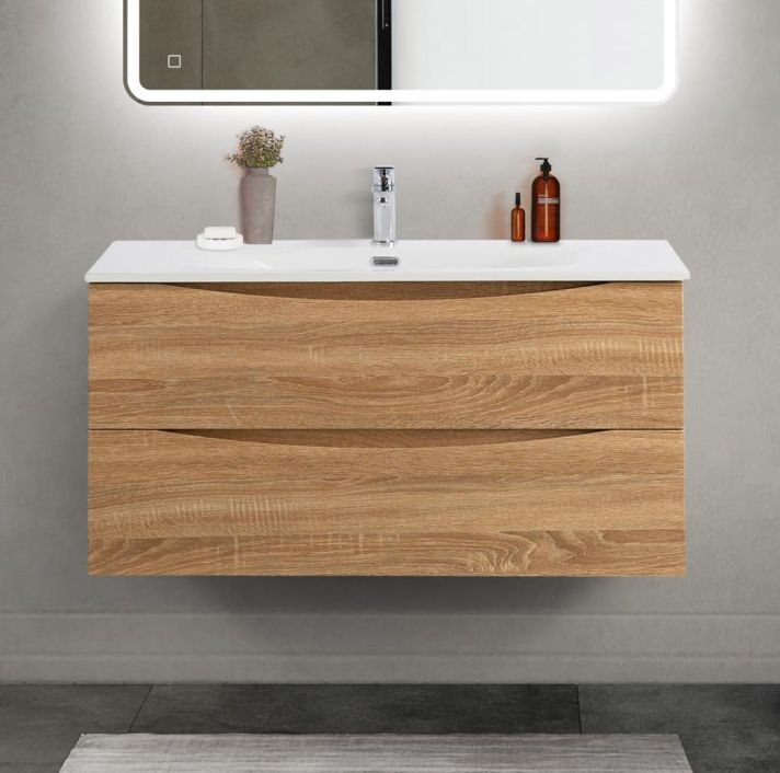 Тумба с раковиной подвесная BelBagno MARINO-CER-MINI-1000-2C-SO-WO-P Rovere Bianco, раковина белая BB-8099-3-100