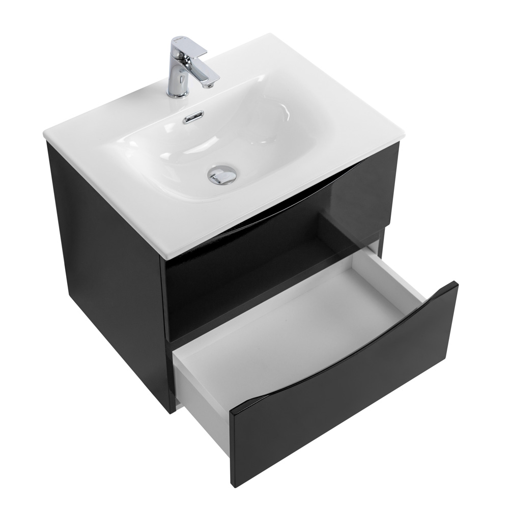 Тумба с раковиной подвесная BelBagno MARINO-CER-N-600-2C-SO-NL-P Nero Lucido, раковина белая BB-8099-60