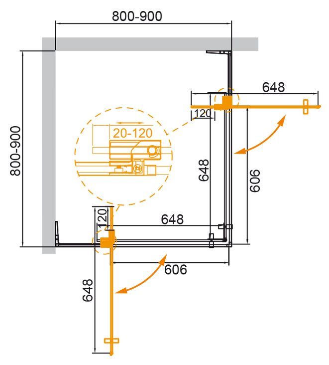 Душевой уголок CEZARES SLIDER-A-2-80/90-GRIGIO-BORO
