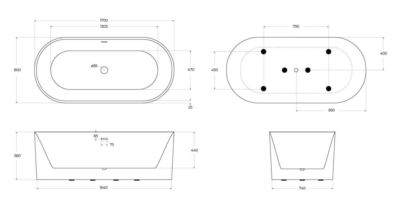 Ванна отдельностоящая BelBagno BB705-1700-800
