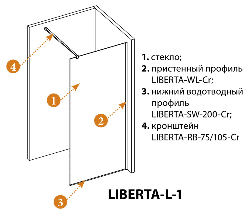 Душевая перегородка LIBERTA-L-1-100-C-NERO
