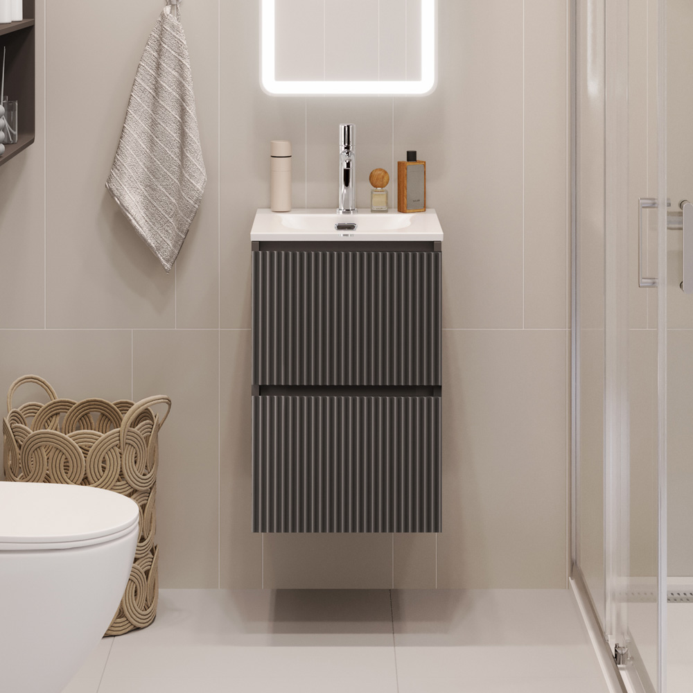 купить Тумба с раковиной подвесная BelBagno UNO-MINI-400-2C-SO-GSO Темно-Серый матовый, раковина белая BB-8099-3-40 