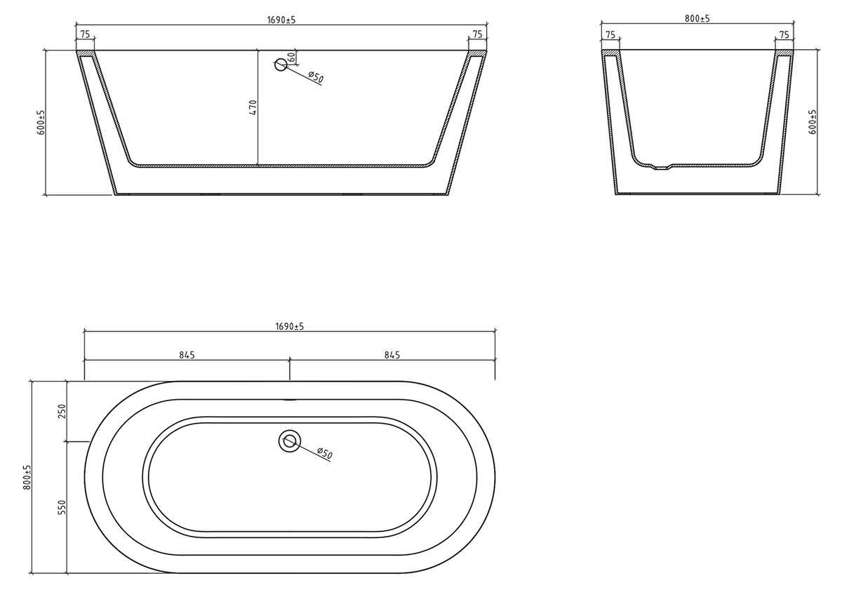 Ванна акриловая отдельностоящая BelBagno BB202-1700-800