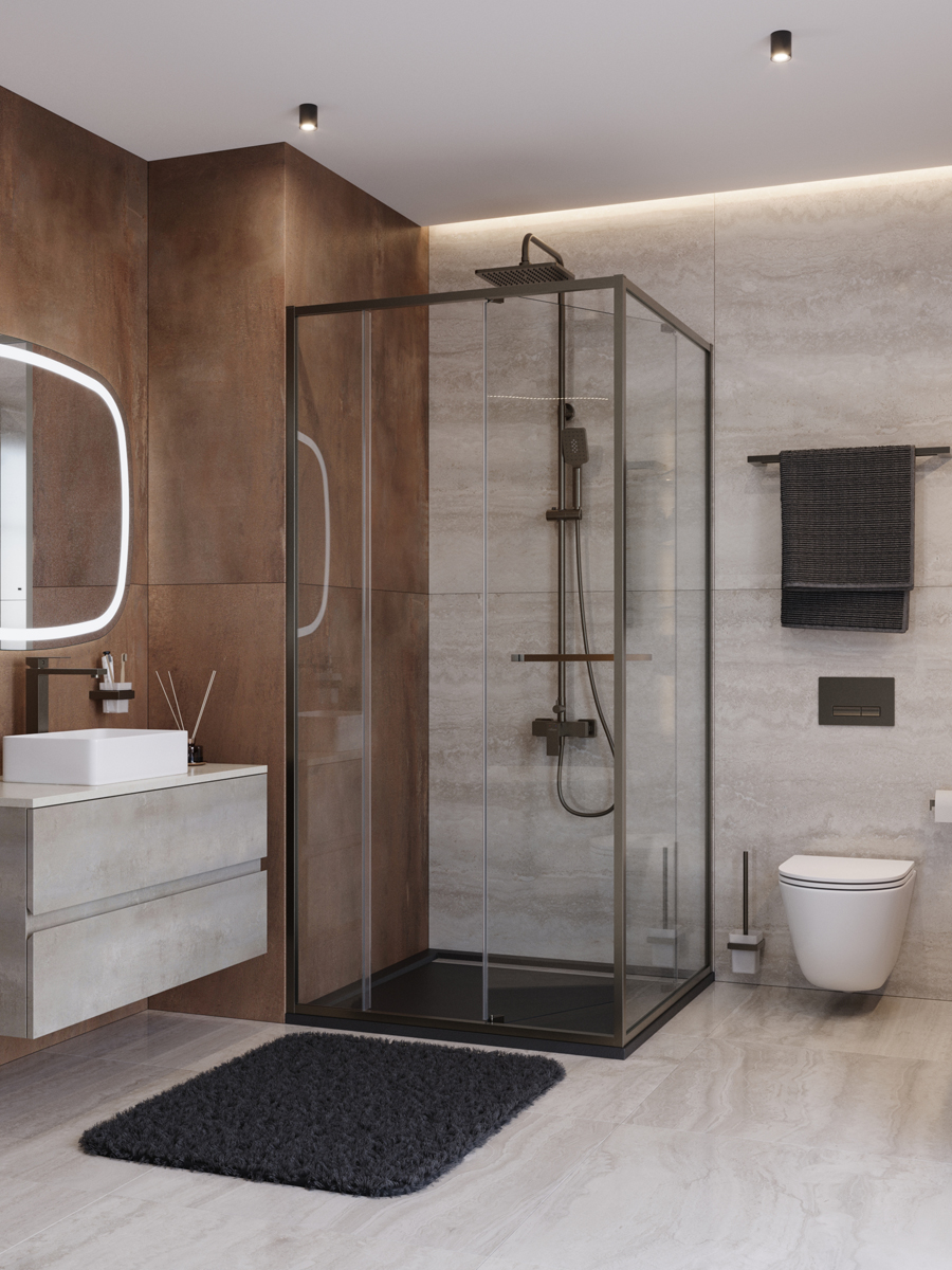 Душевой уголок Cezares LUX-AH-FS-11-100/80-C-GM, 100х80х195, профиль оружейная сталь, стекло прозрачное