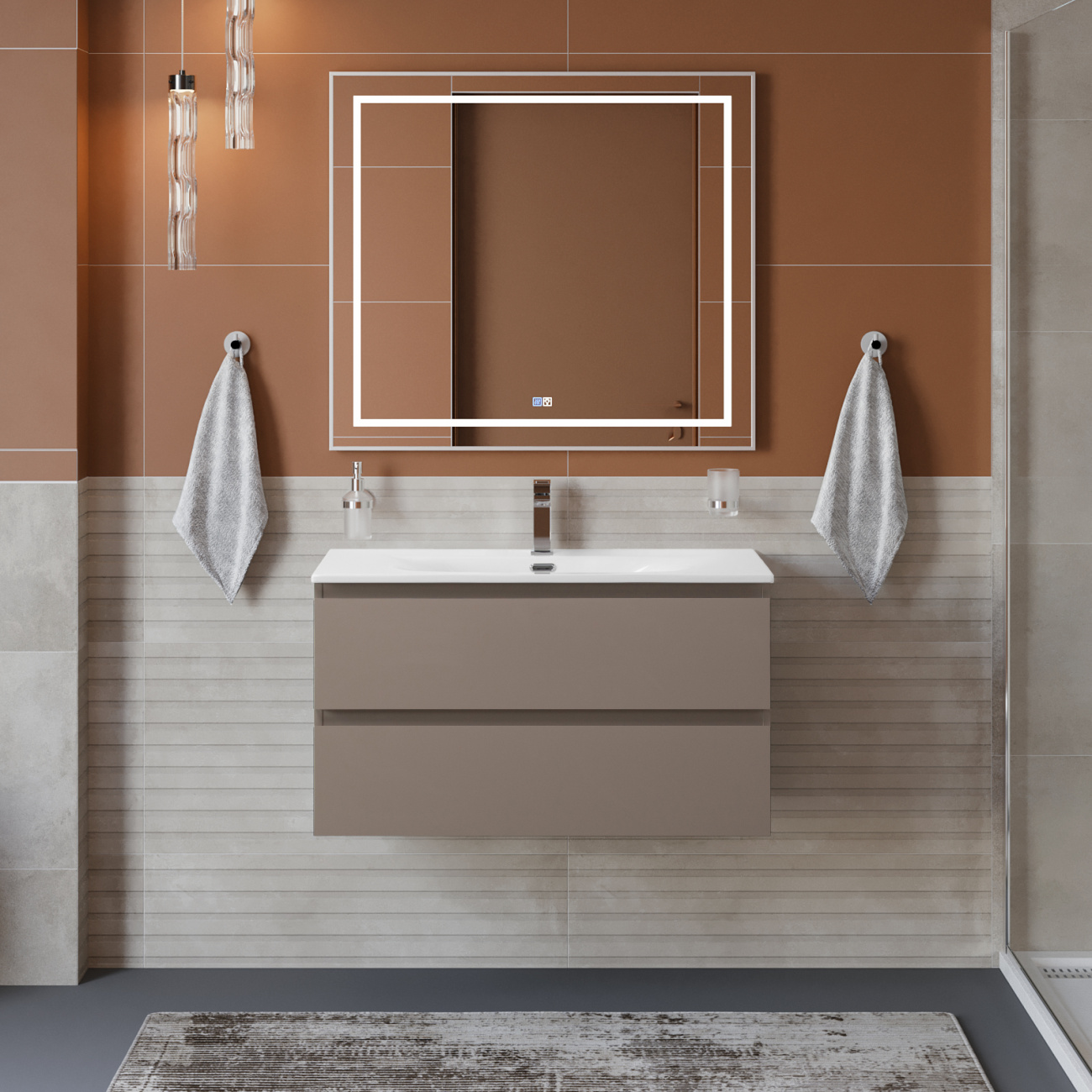 Тумба с раковиной подвесная BelBagno KRAFT-900-2C-SO-CO Бежевый матовый, раковина белая BB-8099-90
