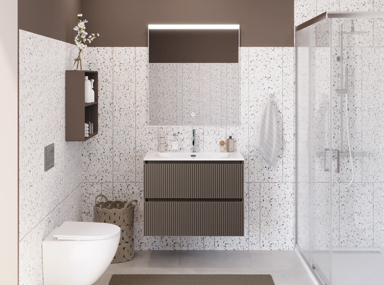 Тумба с раковиной подвесная BelBagno UNO-MINI-800-2C-SO-СO Бежевый матовый, раковина белая BB-8099-3-80