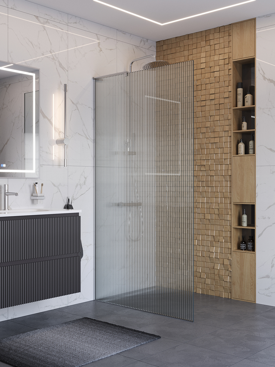 купить Душевая перегородка BelBagno UNO-L-1-TB-100-FL-Cr профиль хром, стекло  рифленое FLUTTO 