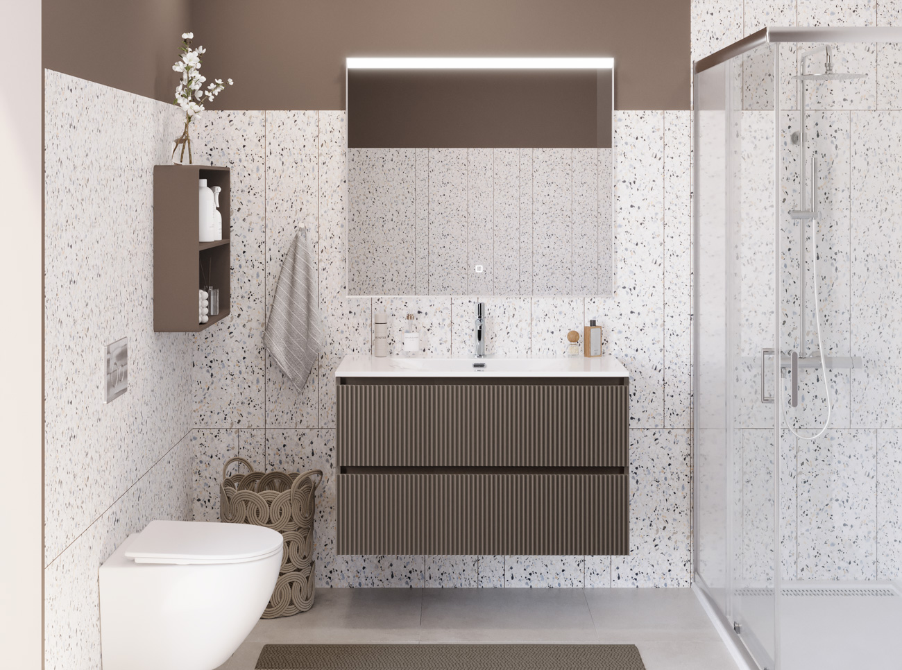 Тумба с раковиной подвесная BelBagno UNO-MINI-1000-2C-SO-СO Бежевый матовый, раковина белая BB-8099-3-100