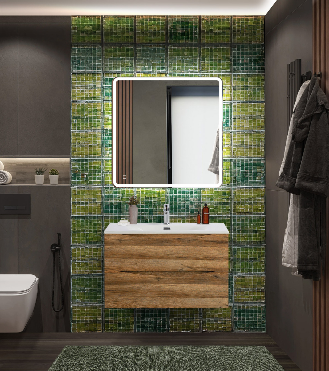 Тумба с раковиной подвесная BelBagno MARINO-CER-N-800-2C-SO-RR-P Rovere Rustico, раковина белая BB-8099-80
