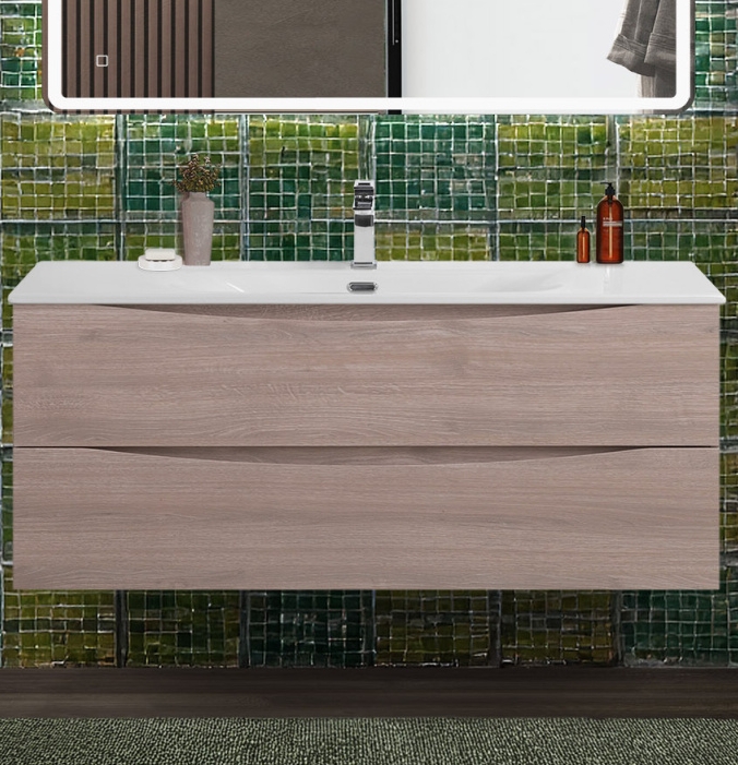 купить Тумба с раковиной подвесная BelBagno MARINO-CER-N-1200-2C-SO-RG-P Rovere Grigio, раковина белая BB-8099-120 