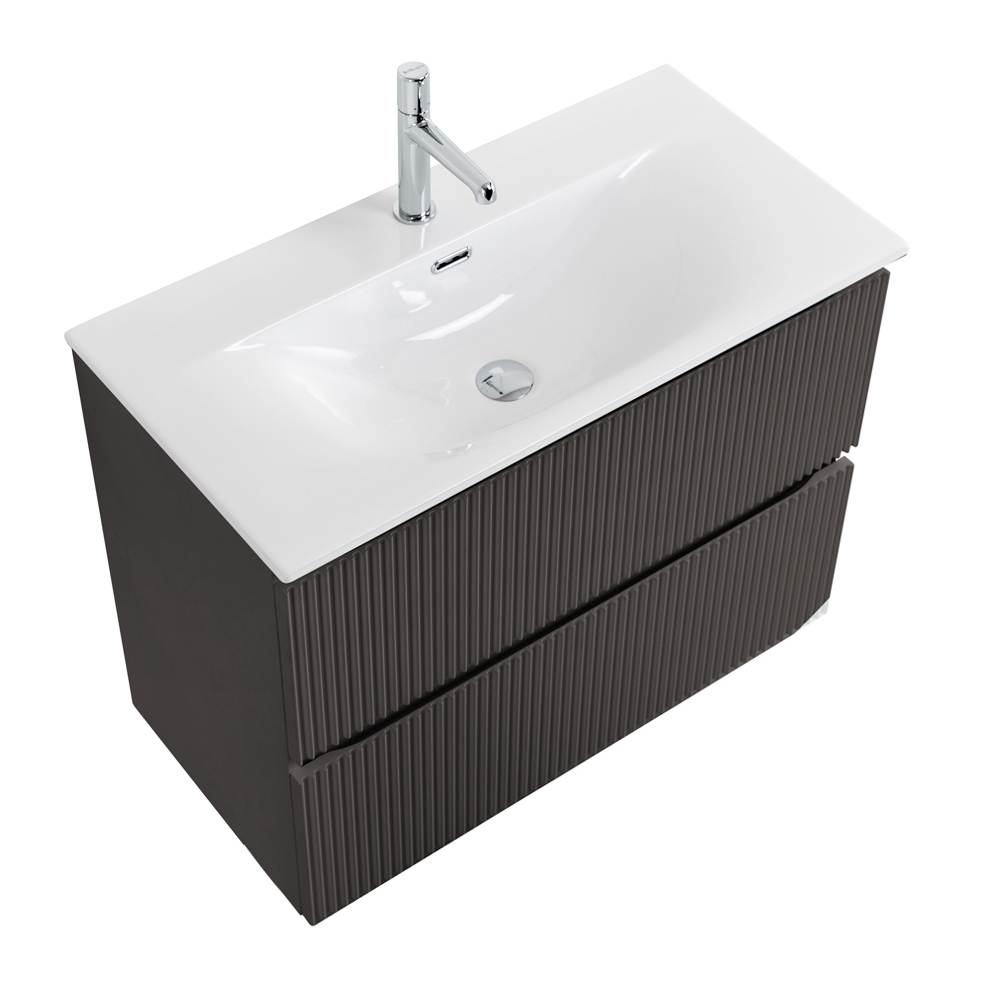 Тумба с раковиной подвесная BelBagno UNO-MINI-800-2C-SO-GSO Темно-Серый матовый, раковина белая BB-8099-3-80