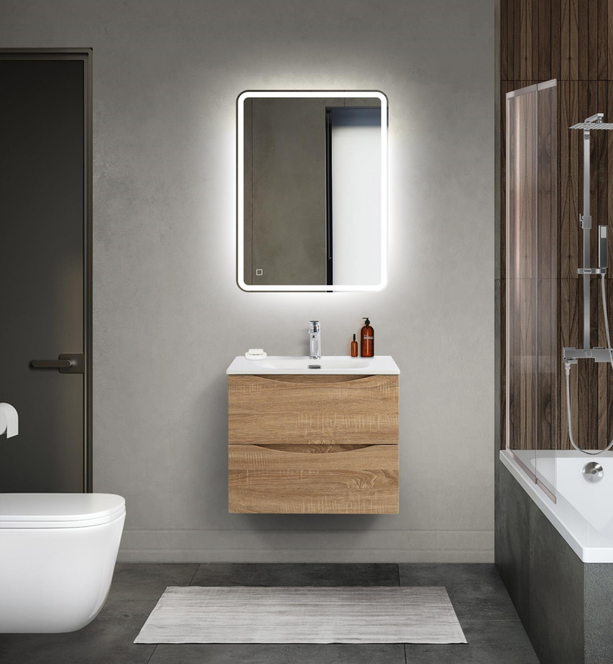 Тумба с раковиной подвесная BelBagno MARINO-CER-MINI-600-2C-SO-WO-P Rovere Bianco, раковина белая BB-8099-3-60