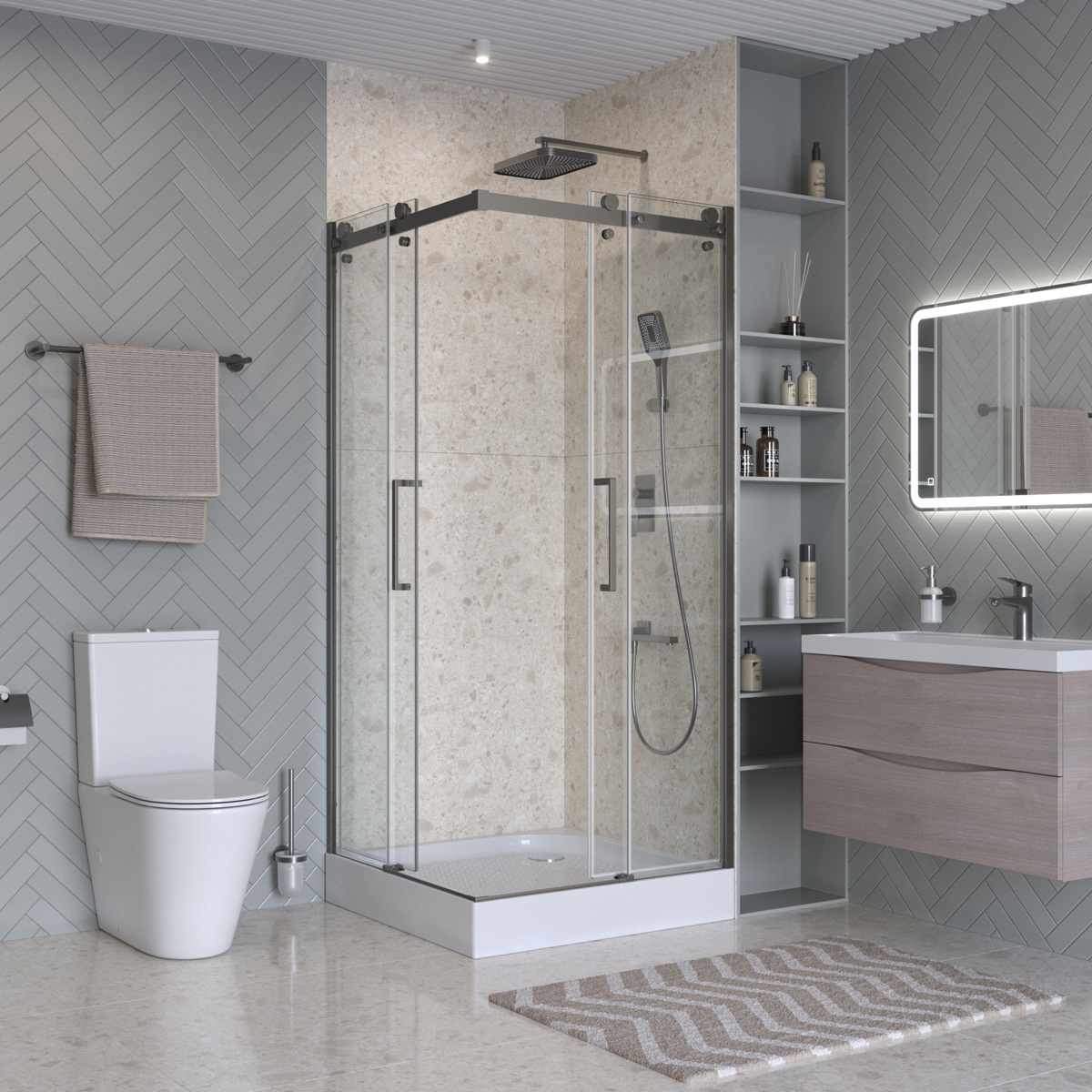 Душевой уголок BelBagno MARINO-2-A-2-90-C-GM 90х90см профиль оружейная сталь, стекло прозрачное