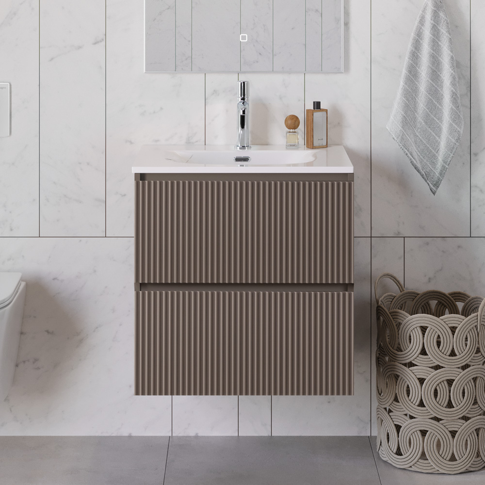 купить Тумба с раковиной подвесная BelBagno UNO-700-2C-SO-СO Бежевый матовый, раковина белая BB-8099-70 