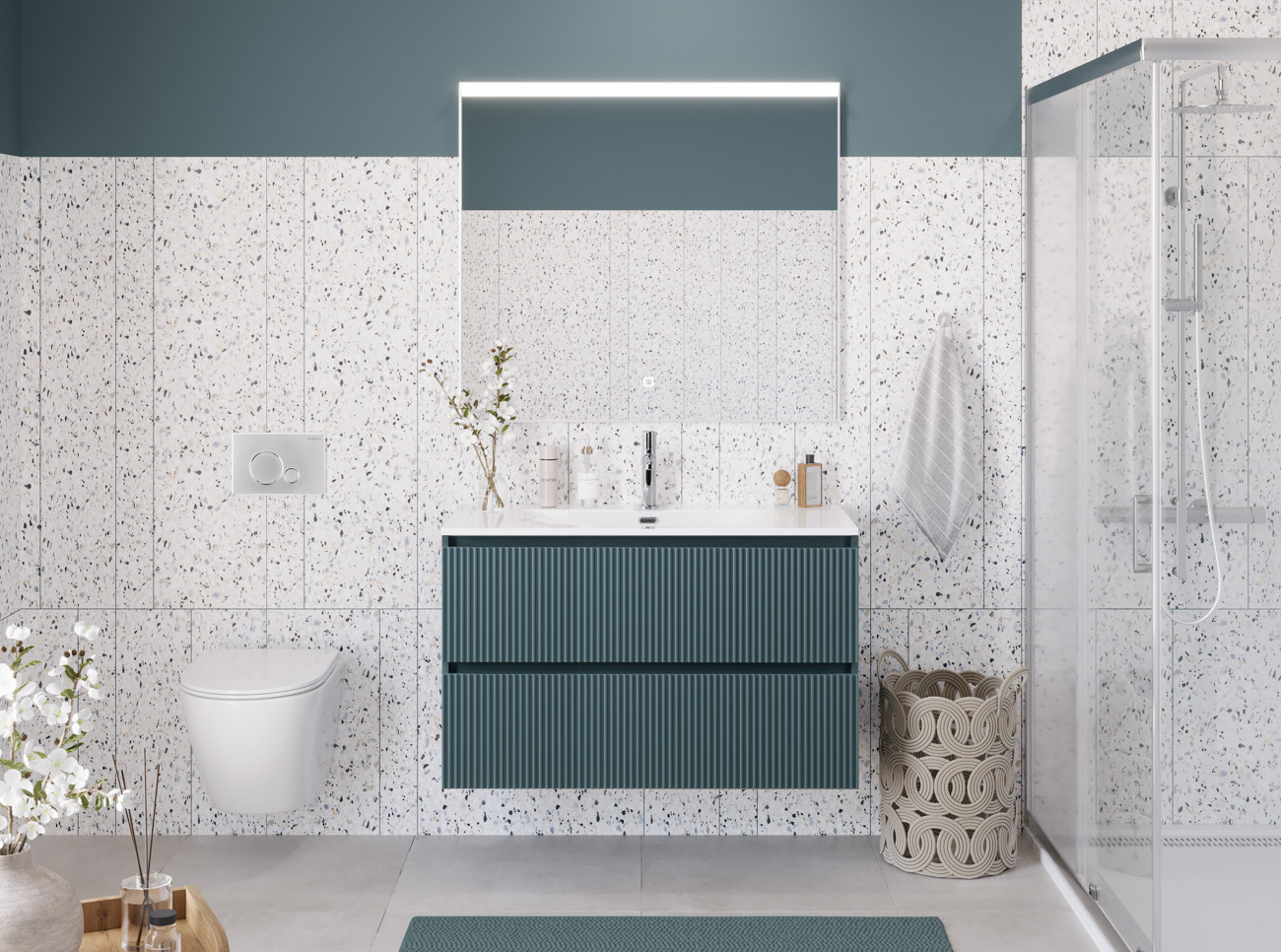 Тумба с раковиной подвесная BelBagno UNO-MINI-1000-2C-SO-AO Голубой матовый, раковина белая BB-8099-3-100